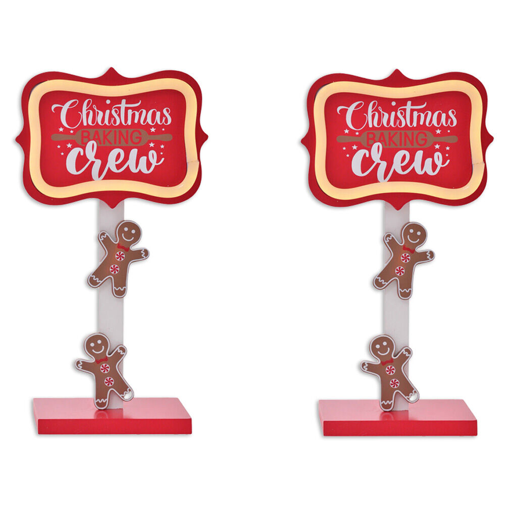 Gibson Gifts LED Gingerbread Crew Christmas Decoration Sign Post 80x150x280 (2 Pack)