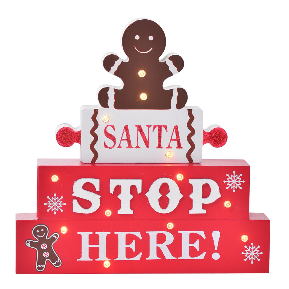Gibson Gifts 30x200x200mm Gingerbread Santa Stop Here Christmas Decoration Sign