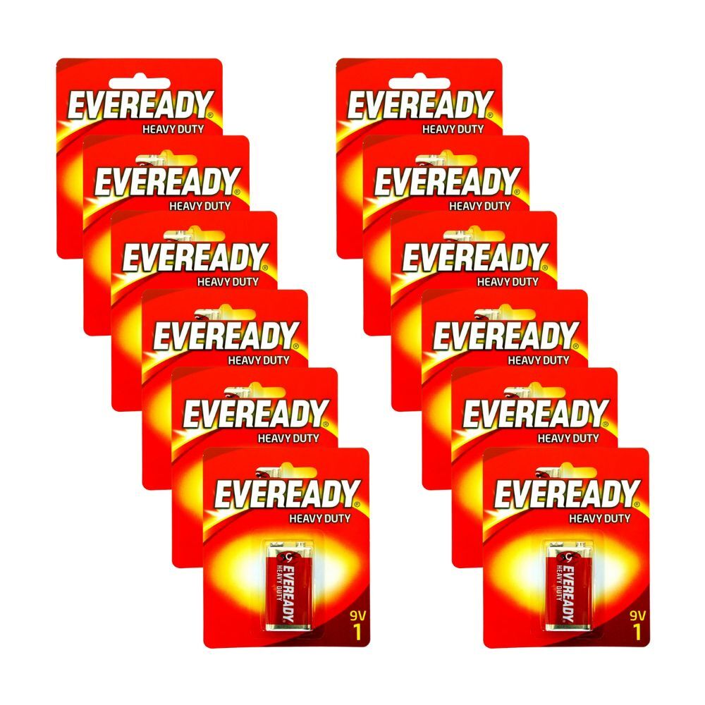 Eveready 9V Heavy Duty Zinc-Carbon Powered Battery Single Use Most Devices (12 Pack)