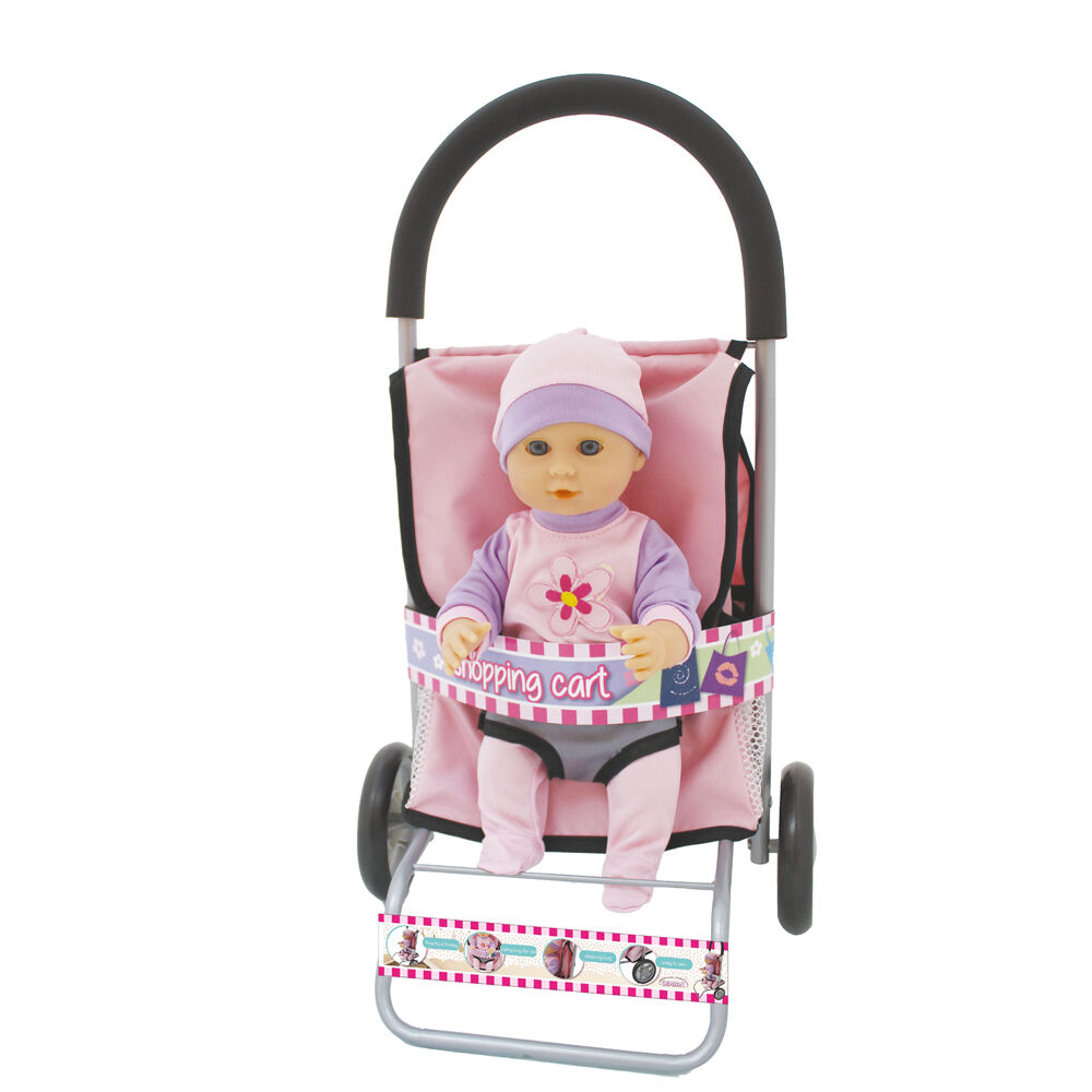 Bambolina Childrens Toy Shopping Trolley with Doll Foldable Stroller — image 2