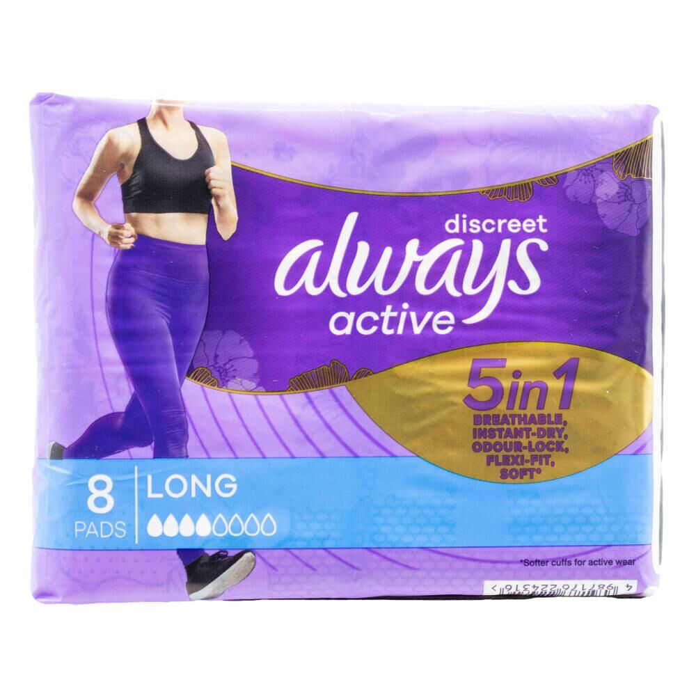 Always Discreet Soft Active Sanitary Napkin Menstrual Pads Long (8 Pieces)
