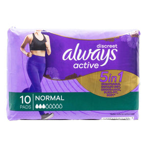 Always Discreet Active Sanitary Napkin Menstrual Pads Normal (10 Pieces)