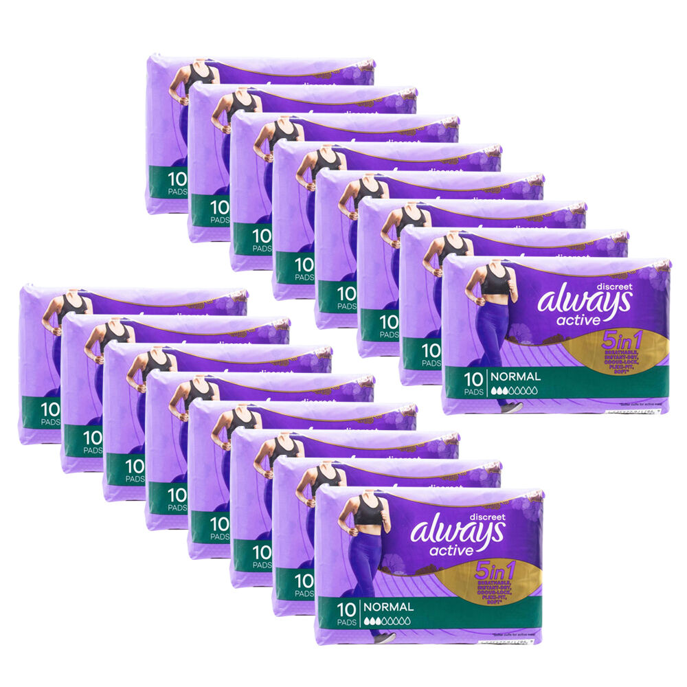 Always Discreet 10pc Always Discreet Active Sanitary Naxin Menstrual Pads Normal (16 Pack)