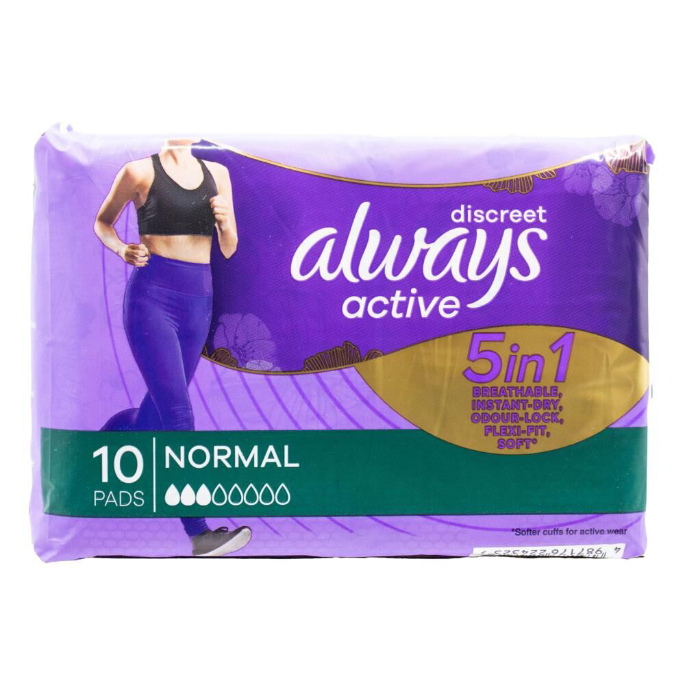 Always Discreet 10pc Always Discreet Active Sanitary Naxin Menstrual Pads Normal (16 Pack) — image 2