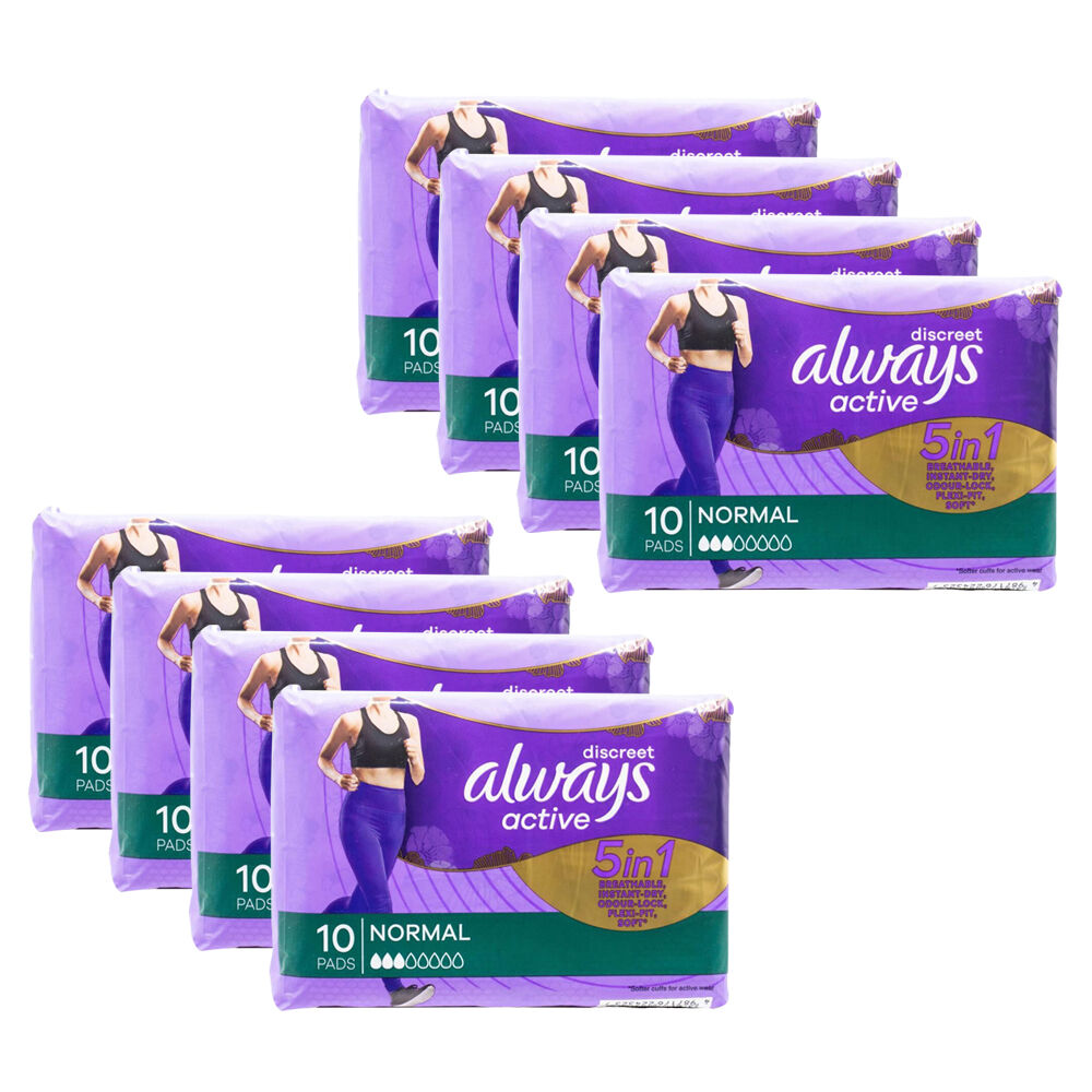 Always Discreet 10pc Always Discreet Active Sanitary Naxin Menstrual Pads Normal (8 Pack)
