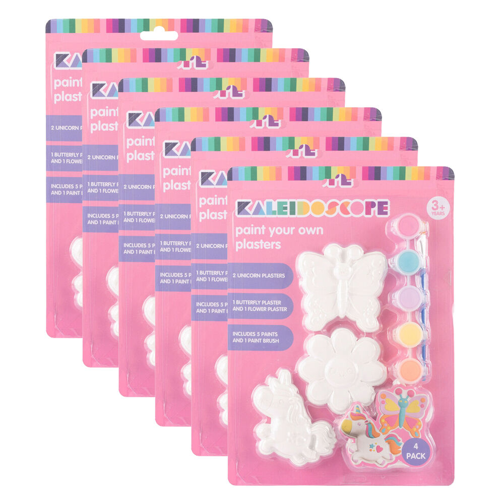 Kaleidoscope 4pc Kaleidoscope Paint Your Own Plasters w/ 5x Paints & Brush Kids Art 3y+ (6 Pack)