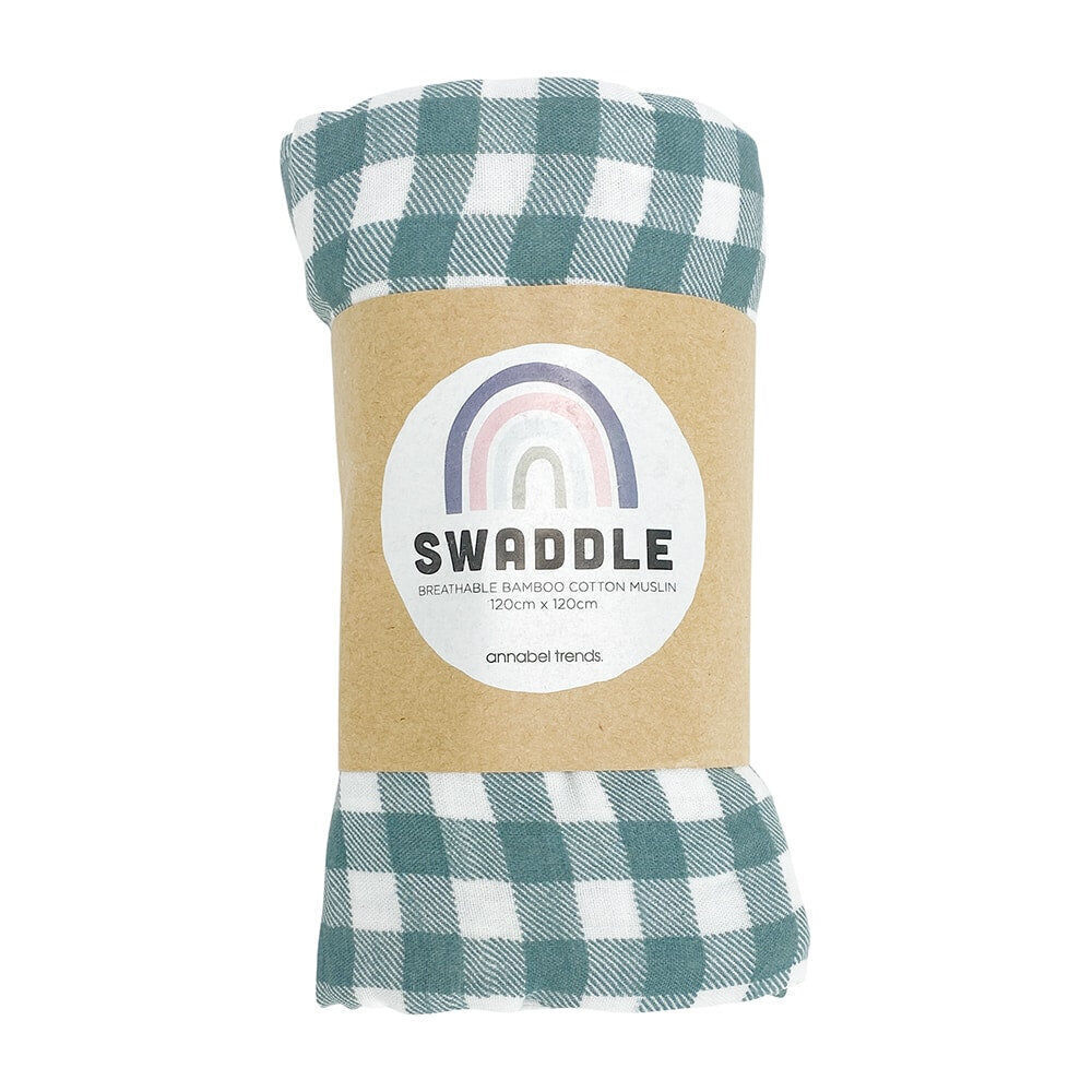 Annabel Trends Muslin Baby Swaddle Sleeping Blanket Wrap 120cm Gingham Olive (2 Pack) — image 2