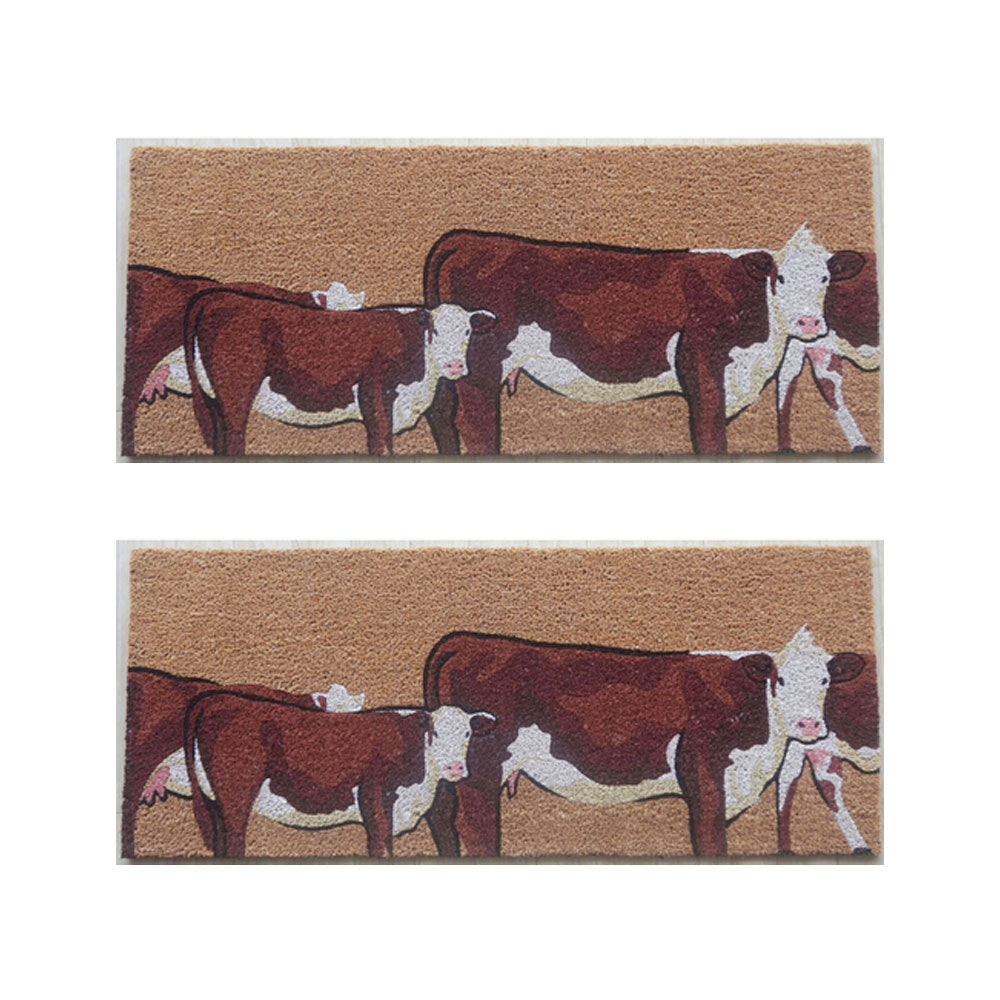 Solemate PVC-Coir Cow 45x110cm Outdoor Doormat Non-Slip Durable Decor (2 Pack)