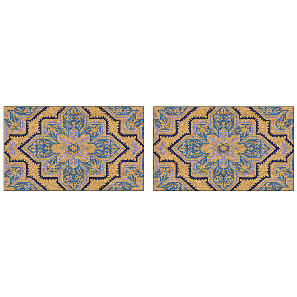 Solemate PVC Backed Coconut Coir Blue Mosaic Slimline Doormat 45x75cm (2 Pack)