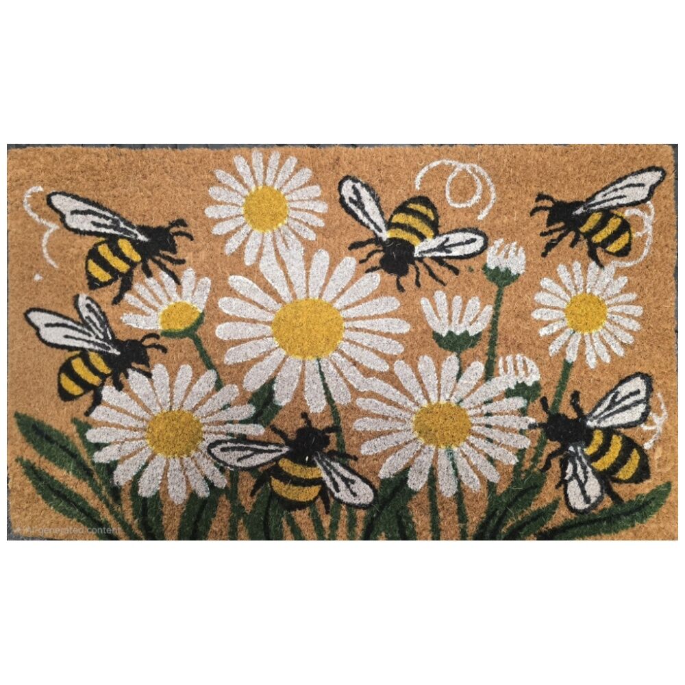 Solemate 45x75cm Coir Back White Daisy Flower Bunch Doormat Welcome Mat