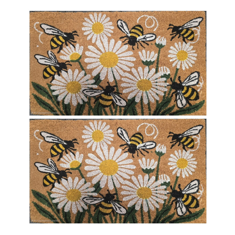 Solemate Coir Back White Daisy Flower Bunch Doormat Welcome Mat 45x75cm (2 Pack)
