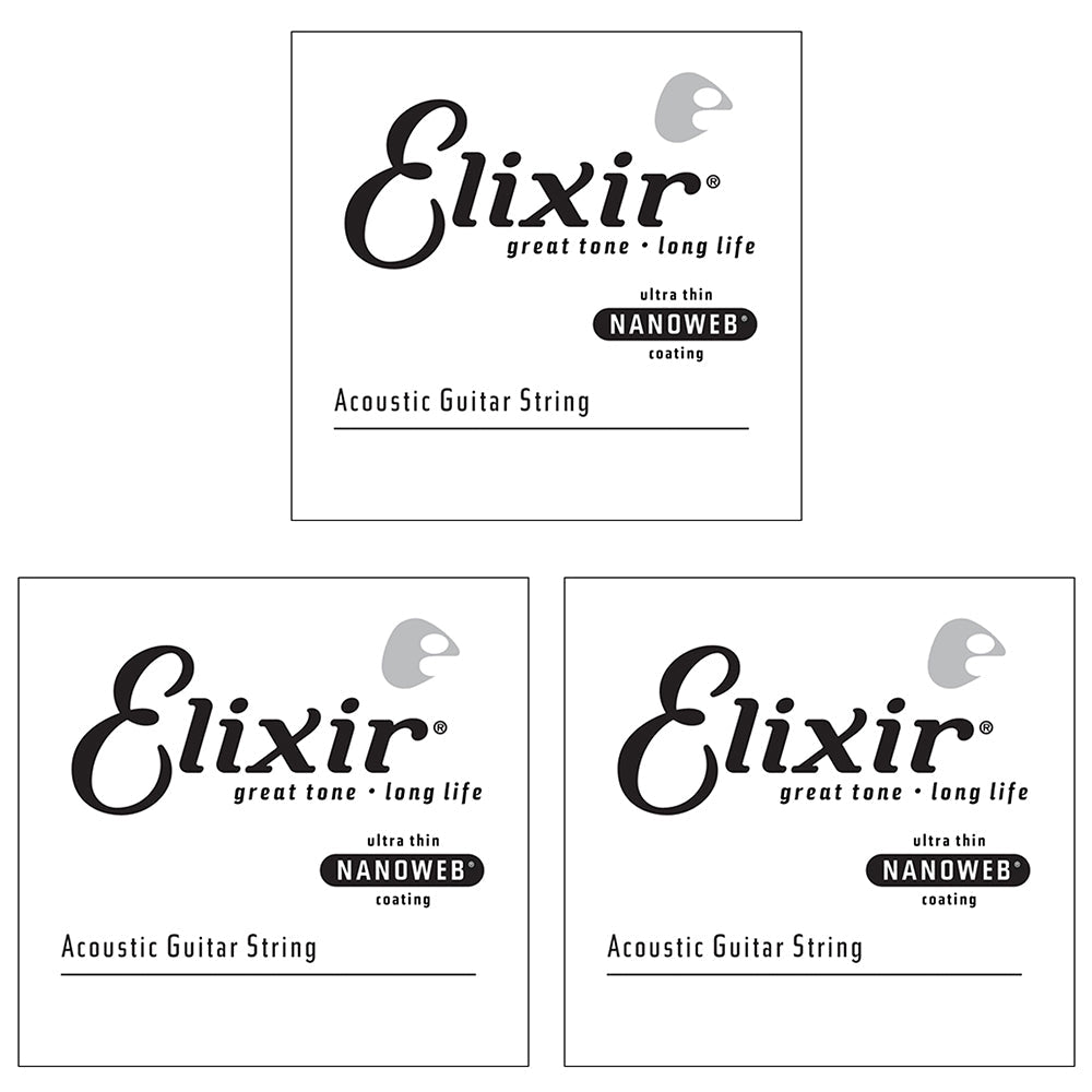 Elixir #15139 Acoustic Nanoweb Guitar Music 0.039 Single String 80/20 Bronze (3 Pack)