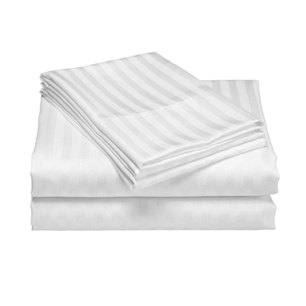 Royal Comfort Damask Sheet Set 1200TC Stripe Cotton Blend White