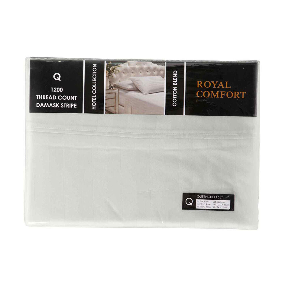 Royal Comfort Damask Sheet Set 1200TC Stripe Cotton Blend Silver — image 2