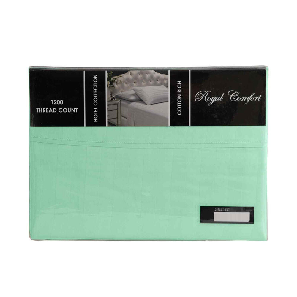Royal Comfort Damask Sheet Set 1200TC Stripe Cotton Blend Mist — image 2