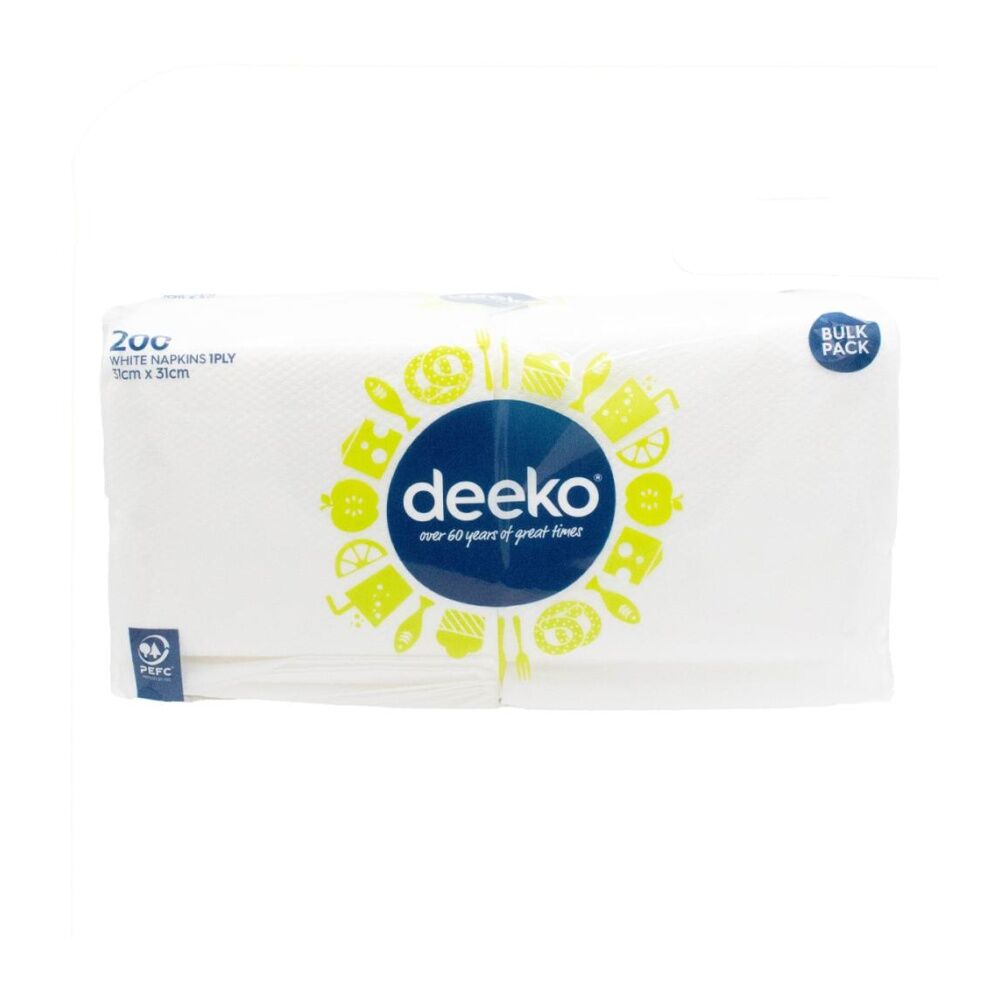 Deeko 200pc Deeko Single Ply Disposable White Napkins 31x31cm Bulk Pack Catering (16 Pack) — image 2