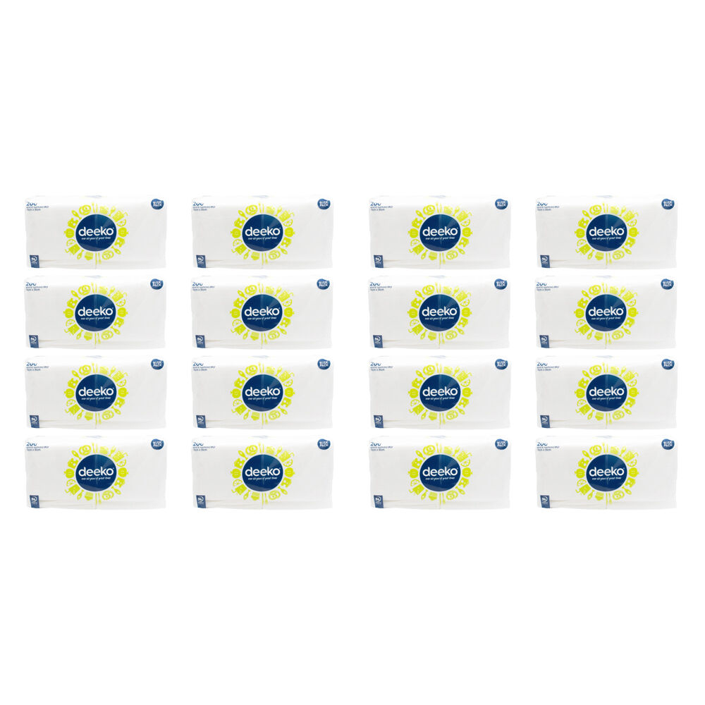 Deeko 200pc Deeko Single Ply Disposable White Napkins 31x31cm Bulk Pack Catering (16 Pack)