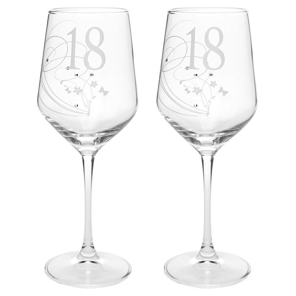 Gibson Gifts 18 Birthday Crystal Wine Glass Toasting Tumbler Drinkware Clear (2 Pack)