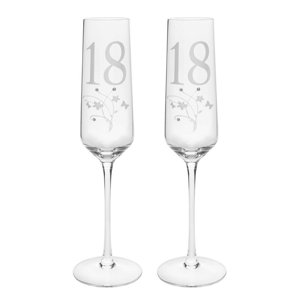 Gibson Gifts 18 Birthday Crystal Champagne Glass Toasting Drinkware Clear (2 Pack)
