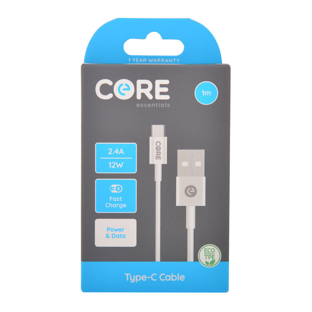 Core USB-A to USB-C Cable Charging Cord 1m For Samsung Galaxy iPhone White (4 Pack)
