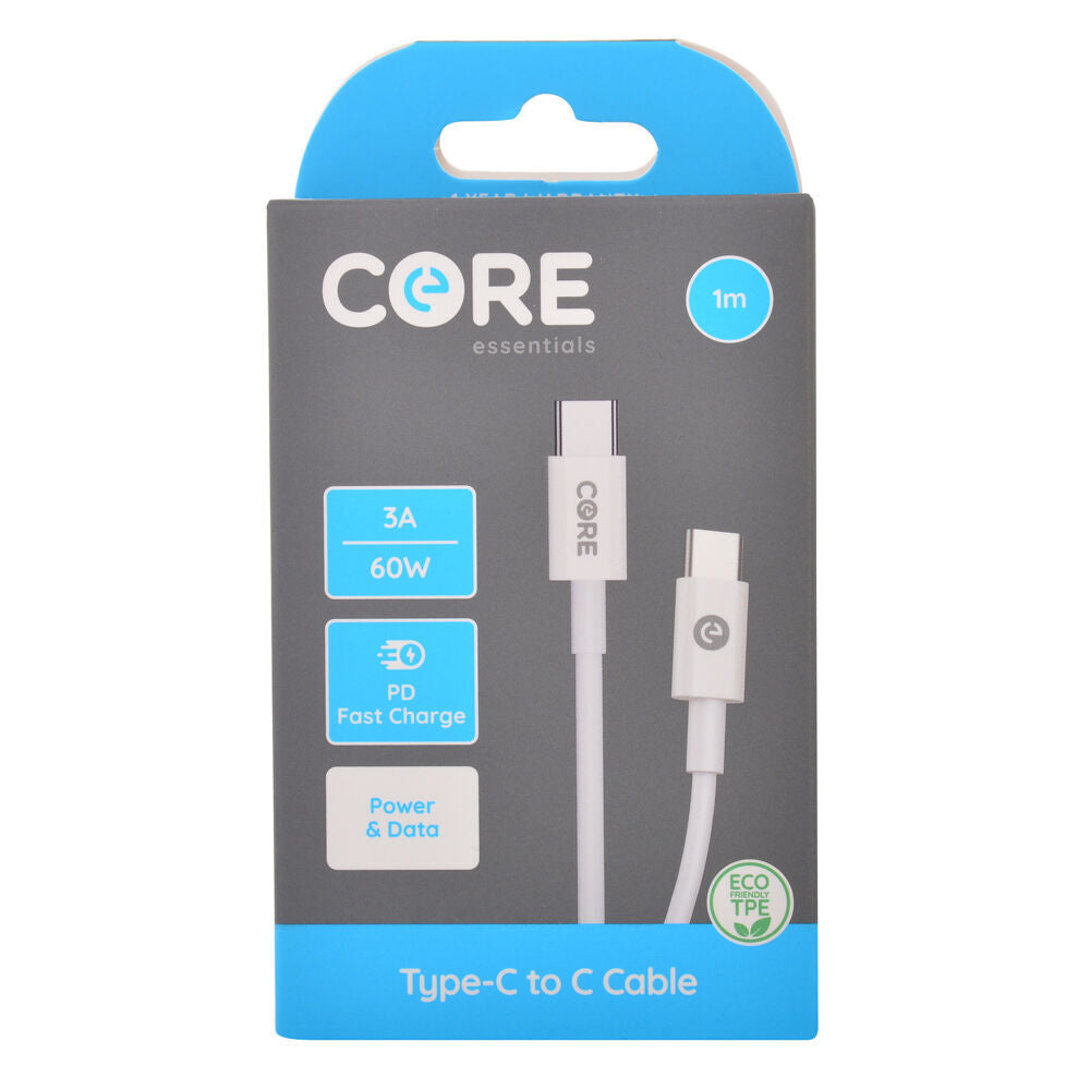 Core USB-C to Type-C Cable Phone Charging Cord 1m For Samsung iPhone White (3 Pack)