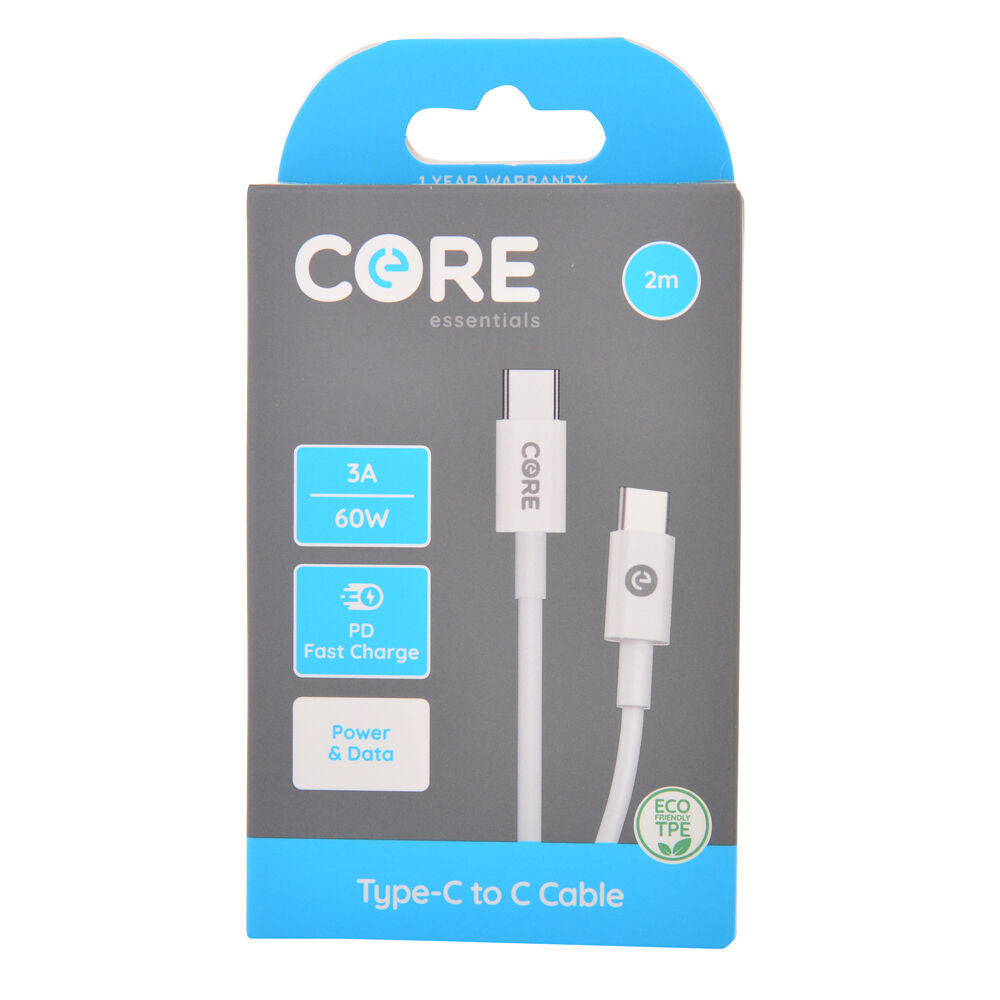 Core USB-C to Type-C Cable Phone Charging Cord 2m For Samsung iPhone White (2 Pack) — image 2