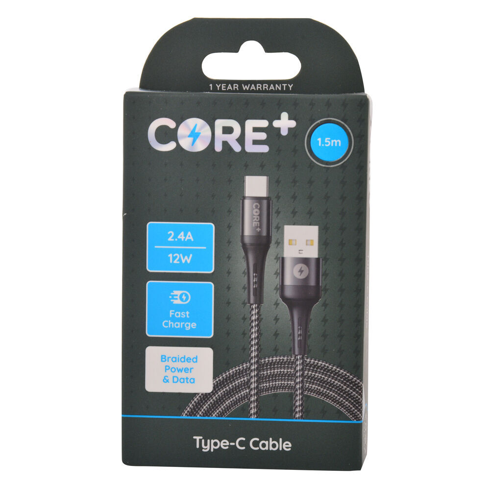 Core USB-A to USB-C Cable Charging Cord 1.5m For iPhone 15/MacBook Grey (2 Pack) — image 2