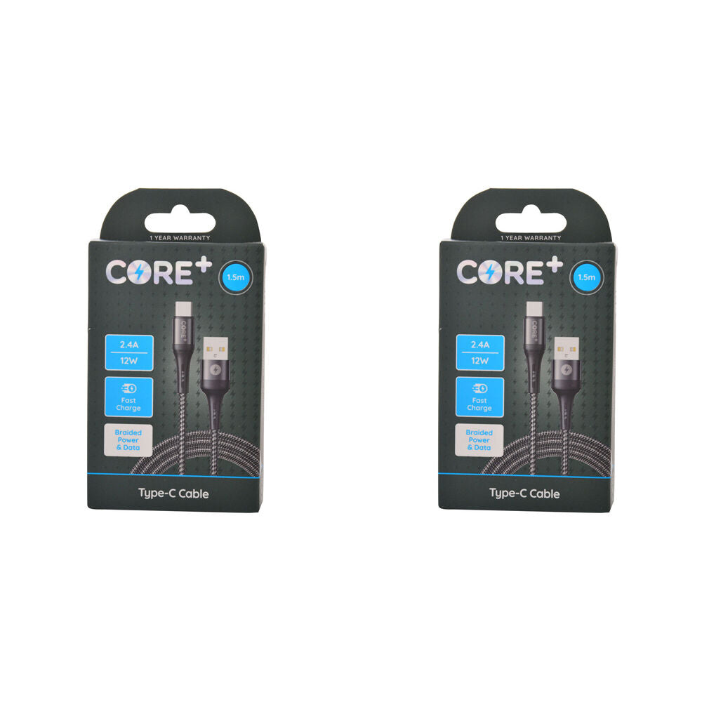 Core USB-A to USB-C Cable Charging Cord 1.5m For iPhone 15/MacBook Grey (2 Pack)