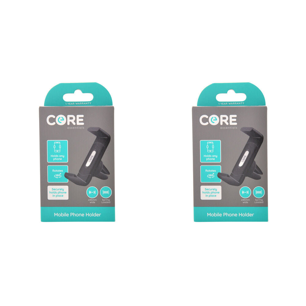 Core Essentials Car Vent Mobile Phone Holder Universal 360-Rotatable Black (2 Pack)
