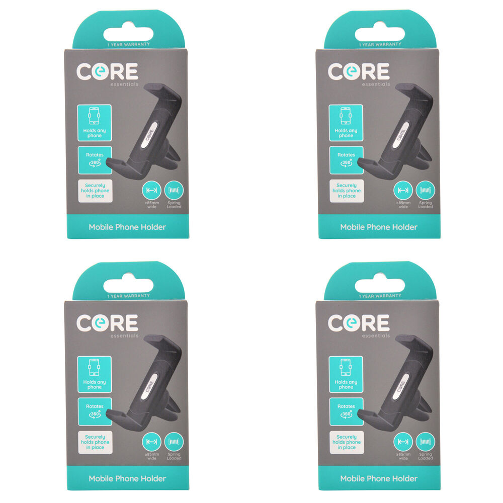 Core Essentials Car Vent Mobile Phone Holder Universal 360-Rotatable Black (4 Pack)
