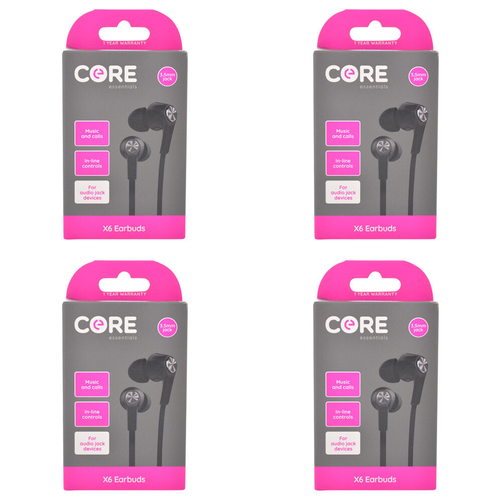 Core 4PK Essentials Earphones Wired Earbuds In-Ear Headset Mic 1.2m Cable