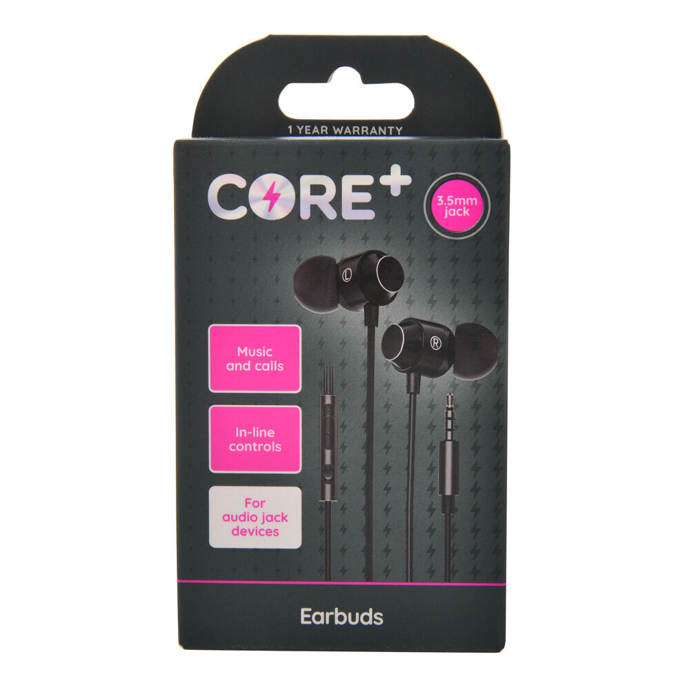 Core 3.5mm Jack Earphones/Earbuds In-Ear Wired w/ Built-In Mic 1.2m Black (2 Pack) — image 2