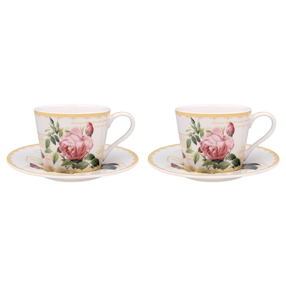 Gibson Gifts 2pc Gibson Gifts Redoute Rose Fine China Tea Cup & Saucer Tableware Set 16cm (2 Pack)