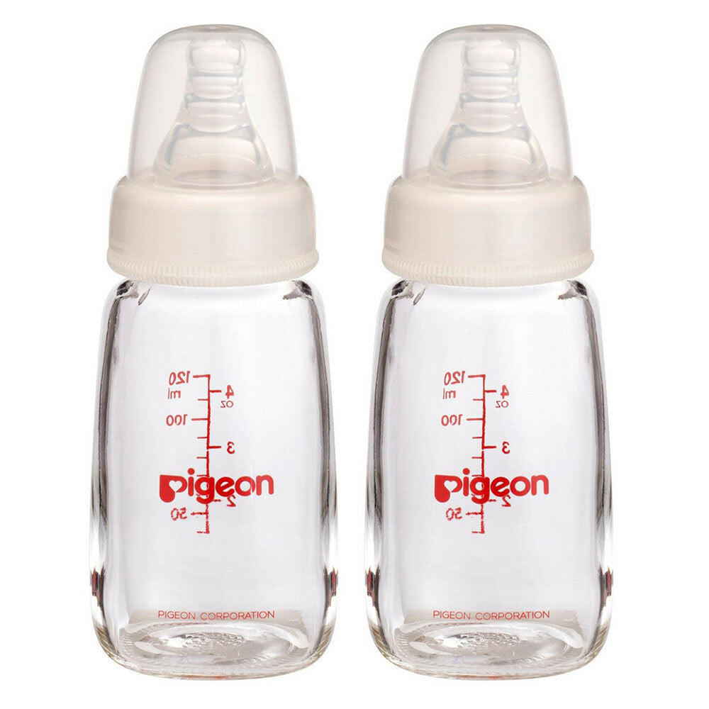 Pigeon Slim Neck Peristaltic 120mL Glass Feeding Bottle for Newborn Baby 0m+ (2 Pack)