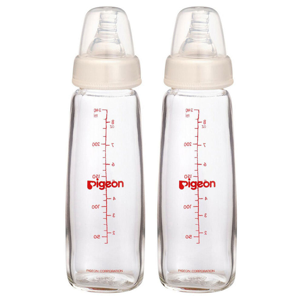 Pigeon Slim Neck Peristaltic 240ml Glass Feeding Bottle f/ Baby/Infant 4m+ (2 Pack)