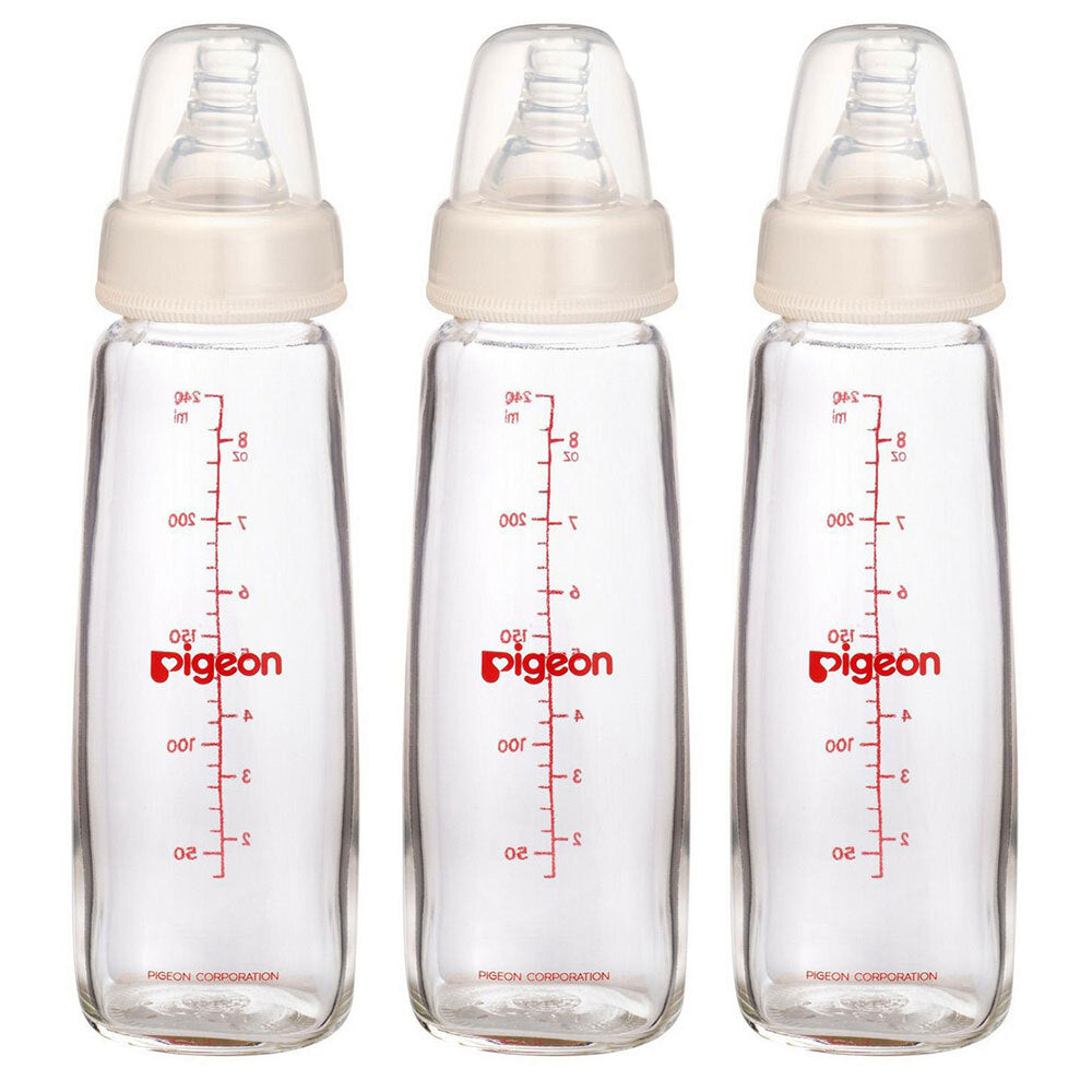 Pigeon Slim Neck Peristaltic 240ml Glass Feeding Bottle f/ Baby/Infant 4m+ (3 Pack)