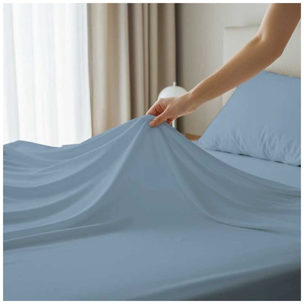 Grosvenor House Plain Dyed Bamboo Cotton Standard Pillowcase Sky (2 Pieces) — image 2
