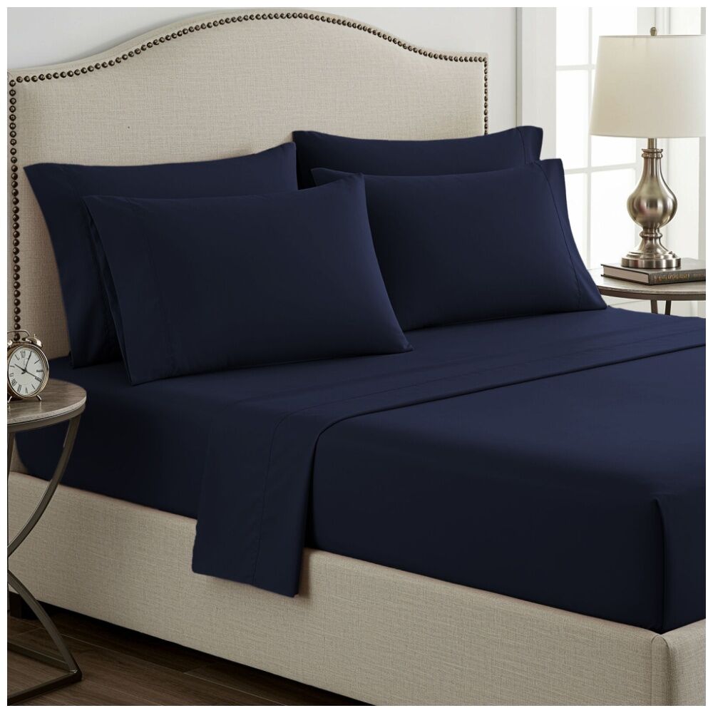 Grosvenor House 2pc Grosvenor House Plain Dyed Bamboo Cotton Standard Pillowcase Navy (2 Pack)