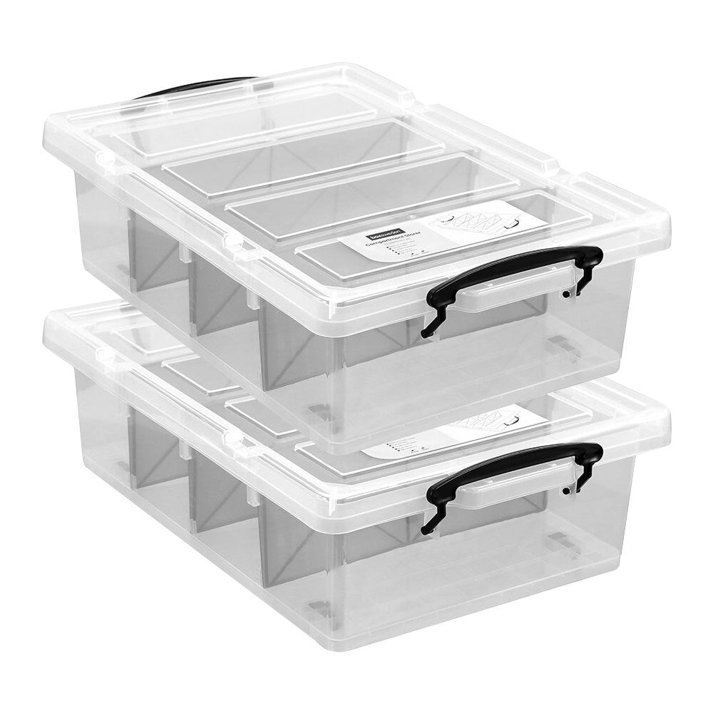 Boxsweden 57x38cm/25L 4 Section Compartment Storer Home/Office Tub Organiser (2 Pack)