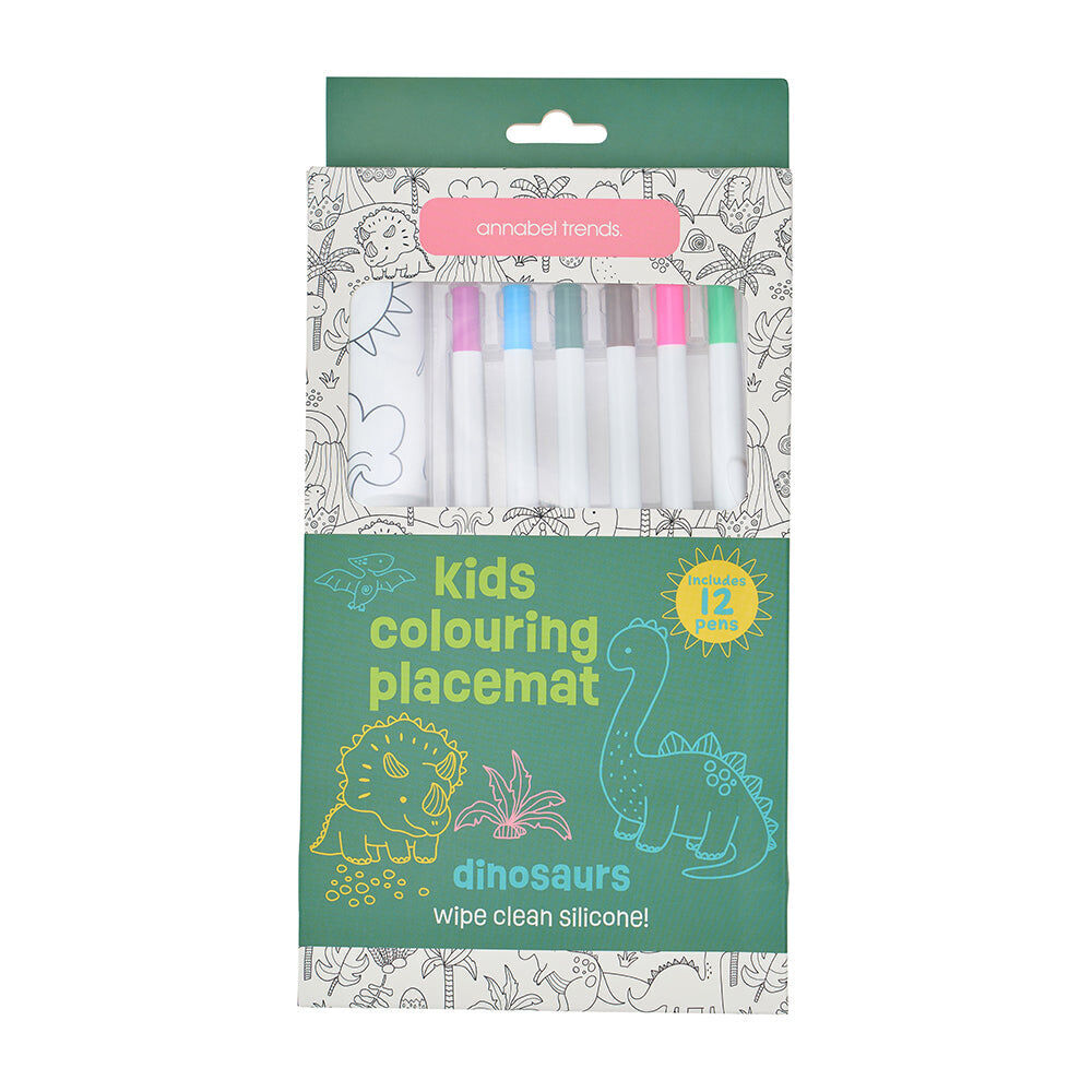 Annabel Trends 37.5cm Dinosaur Silicone Mat w/ Colouring Pens Kids Art
