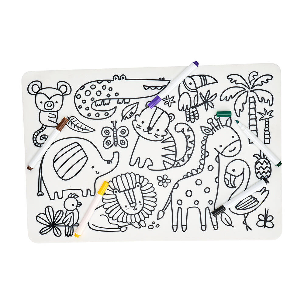 Annabel Trends 37.5cm Dinosaur Silicone Mat w/ Colouring Pens Kids Art — image 2