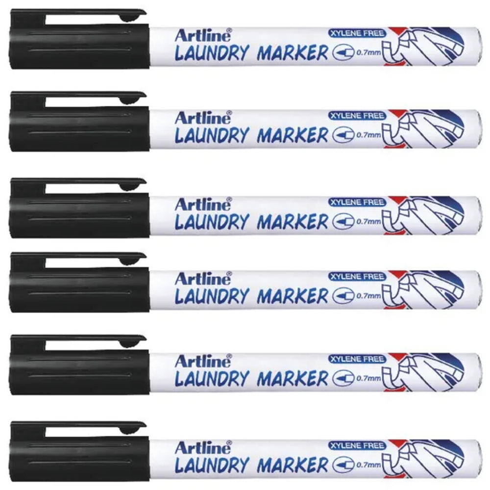 Artline 750 Laundry/Linen/Clothing/Fabric Bullet Nib 0.7mm Line Marker Black (6 Pieces)