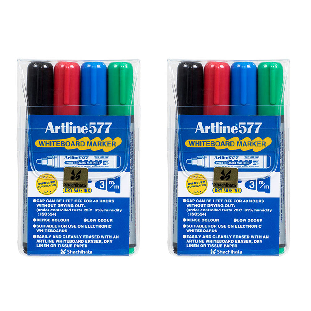 Artline 577 5mm Bullet Nib Office Whiteboard Marker Assorted Colours Wallet (8 Pieces)