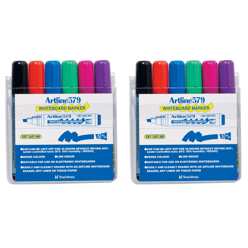 Artline 579 5mm Chisel Nib Office Whiteboard Marker Assorted Colours Wallet (12 Pieces)