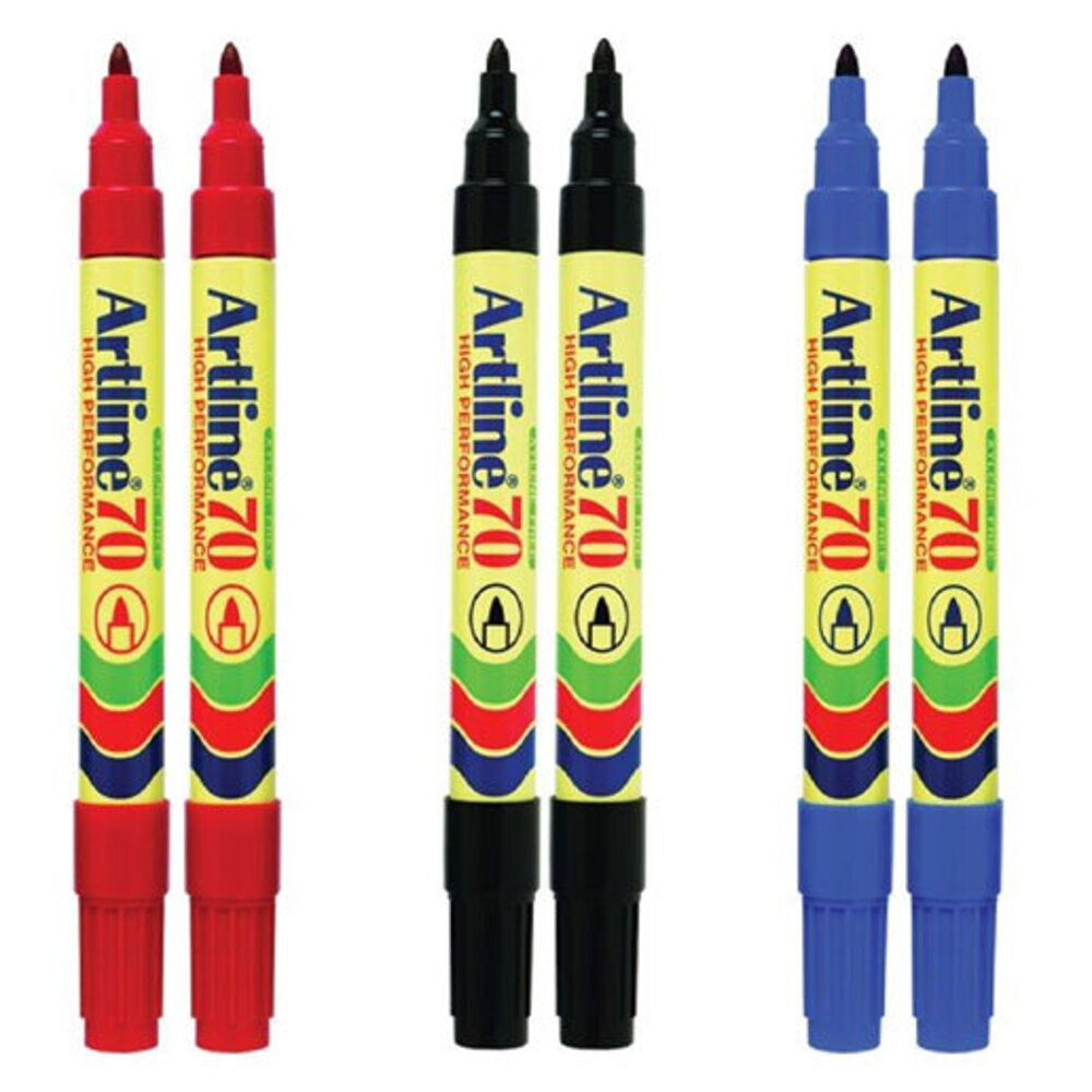 Artline 70 Permanent Marker Office/School Assorted Colours 1.5mm Bullet Nib (6 Pieces)
