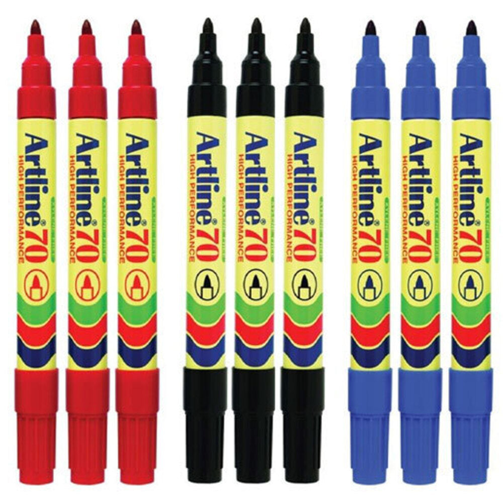 Artline 70 Permanent Marker Office/School Assorted Colours 1.5mm Bullet Nib (9 Pieces)