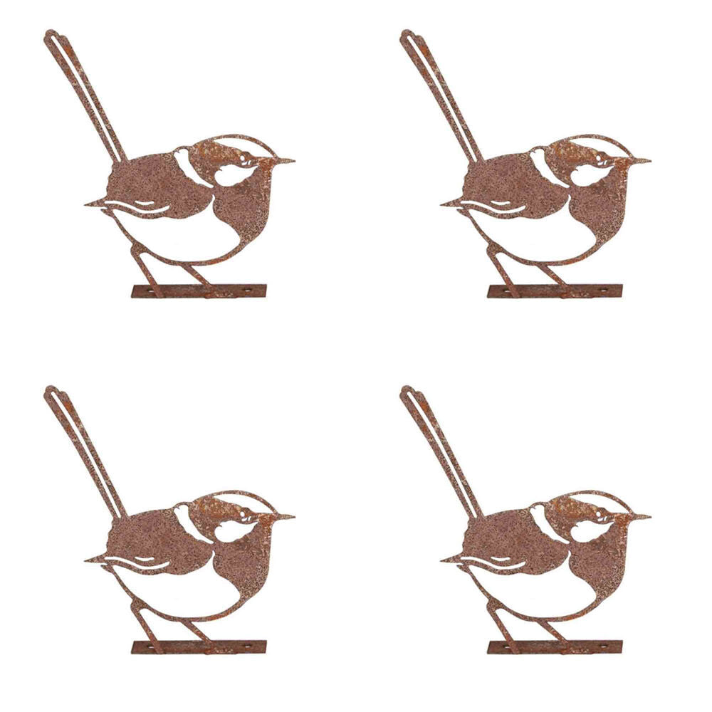 A.Fresco Bird/Wren Silhouette Base Outdoor Decoration 10x10cm Rust Assorted (4 Pack)