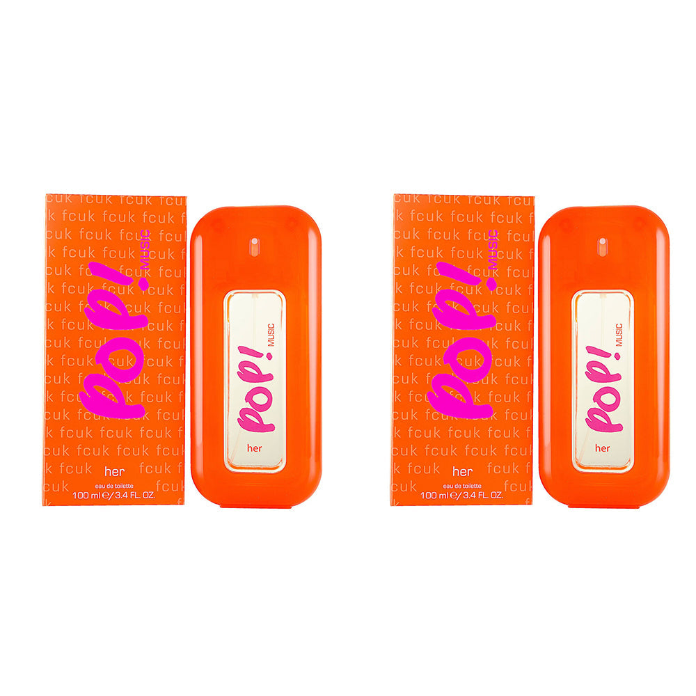 Fcuk Pop Music 100ml Eau De Toilette/EDT Fragrance/Natural Spray for Women (2 Pack)