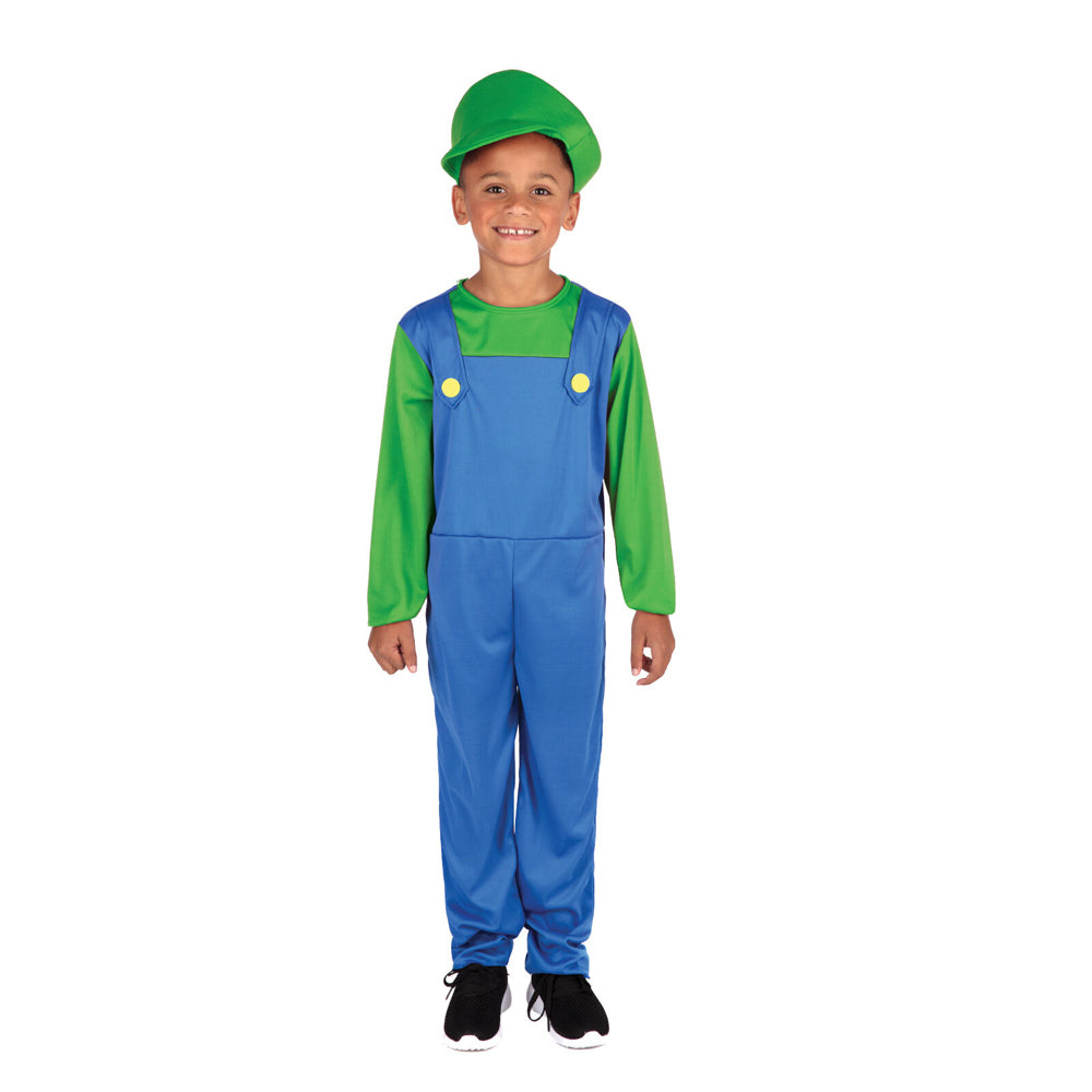 Rubies Size Green Plumber Boy Jumpsuit Costume w/ Cap