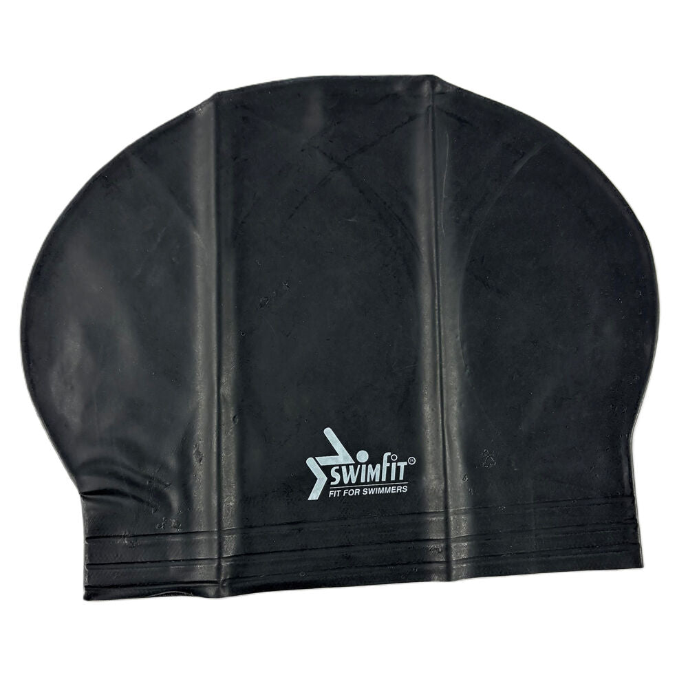Swim Fit One Size Fits All Pure Latex Comfort Fitted Swimming Cap — Black